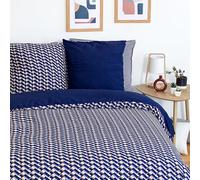 Parure de lit 220x240 cm imprimée Adulte - Housse de Couette 220x240 cm + 2 Taies d'oreiller 63x63 cm géométrique Bleu Blanc et Jaune- Sets de Housse de Couette en Microfibre