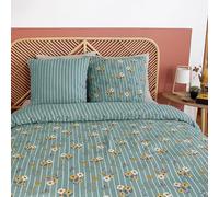 Parure de lit 220x240 cm imprimée Adulte - Housse de Couette 220x240 cm + 2 Taies d'oreiller 63x63 cm Motif imprimé Floral et rayé Bleu, Blanc - Sets de Housse de Couette en Microfibre