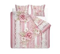 Parure de Lit 220x240 Dentelle Floral - Housse de Couette 2 Personne avec Fermeture éclair - Ensemble Literie en Microfibre Douce avec 2 Taie d'oreiller 65x65