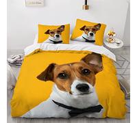 Parure de lit 220x240 Jack Russell 3D Motif Housse de Couette Ultra Doux Respirante 3 Pièces Chien Bedding avec Fermeture Éclair et 2 Taie d'oreiller Convient à Adultes Ado