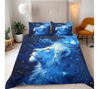 Parure de Lit 220x240 Microfibre Confort 3D Lion Animal du Ciel étoilé Motif Housse de Couette 220x240 + 2 Taies d'oreiller 50x75 Ensemble de Literie avec Fermeture éclair et Attaches de Coin
