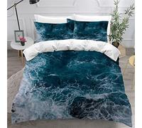 Parure de lit 220x240 Océan 3D Motif Housse de Couette Ultra Doux Respirante 3 Pièces Bleu D’été Bedding avec Fermeture Éclair et 2 Taie d'oreiller Convient à Adultes Ado