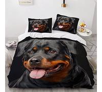 Parure de lit 220x240 Rottweiler 3D Motif Housse de Couette Ultra Doux Respirante 3 Pièces Chiens Noirs Bedding avec Fermeture Éclair et 2 Taie d'oreiller Convient à Adultes Ado