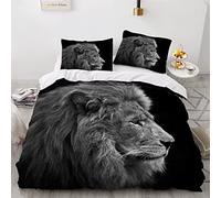 Parure de lit 220x240 Tête De Lion 3D Motif Housse de Couette Ultra Doux Respirante 3 Pièces Animaux Sauvages Bedding avec Fermeture Éclair et 2 Taie d'oreiller Convient à Adultes Ado