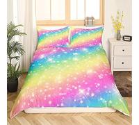 Parure de Lit 220x240cm Arc-en-Ciel Housse de Couette Enfant 2 Personnes Adolescents Modèle Dégradé Coloré Fantaisie Parure de Lit Microfibre avec Fermeture Éclair, 2 Taie d'oreiller 50x75cm