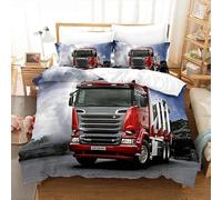 Parure de Lit 220x240cm Camion De Transport Housse de Couette Enfant 2 Personnes Adolescents Camion De Sport De Luxe Rouge Parure de Lit Microfibre avec Fermeture Éclair, 2 Taie d'oreiller 65x65cm
