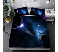 Parure de Lit 220x240cm Ciel étoilé Violet Housse de Couette Enfant 2 Personnes Adolescents Univers Galaxie Planète Parure de Lit Microfibre avec Fermeture Éclair, 2 Taie d'oreiller 50x75cm