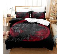 Parure de Lit 220x240cm Corbeau D'Odin Housse de Couette Enfant 2 Personnes Adolescents Mythe Viking Odin Corbeau Parure de Lit Microfibre avec Fermeture Éclair, 2 Taie d'oreiller 50x75cm