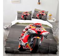Parure de Lit 220x240cm Course De Moto Housse de Couette Enfant 2 Personnes Adolescents Courses De Sports Extrêmes Parure de Lit Microfibre avec Fermeture Éclair, 2 Taie d'oreiller 65x65cm