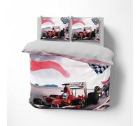 Parure de Lit 220x240cm Courses De F1 Housse de Couette Enfant 2 Personnes Adolescents Voiture De Course De Formule 1 Rouge Parure de Lit Microfibre avec Fermeture Éclair, 2 Taie d'oreiller 65x65cm