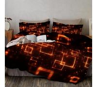 Parure De Lit 220X240Cm Cube Clignotant Quel Est L'Avenir De La Technologie ? Rouge Orangé Housse De Couette En Microfibre En Imprimée 3D Pour Enfants Adolescents Adultes,Hypoallergénique Ultra Douce