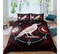 Parure de Lit 220x240cm Le Corbeau D'Odin Housse de Couette Enfant 2Personnes Adolescents Totem Runique De La Mythologie Viking Parure de Lit Microfibre avec Fermeture Éclair, 2Taie d'oreiller 65x65cm