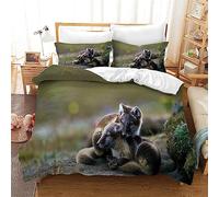 Parure de Lit 220x240cm Loup Animal Housse de Couette Enfant 2 Personnes Adolescents Louveteau Animal Sauvage Parure de Lit Microfibre avec Fermeture Éclair, 2 Taie d'oreiller 50x75cm
