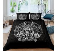 Parure de Lit 220x240cm Loup Viking Housse de Couette 2 Personnes Adolescents Casque De Guerrier Viking Runes à Noeud Celtique Parure de Lit Microfibre avec Fermeture Éclair, 2 Taie d'oreiller 65x65cm
