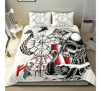 Parure de Lit 220x240cm Loup Viking Housse de Couette Enfant 2 Personnes Adolescents Bateau Pirate Viking Odin Crow Parure de Lit Microfibre avec Fermeture Éclair, 2 Taie d'oreiller 50x75cm
