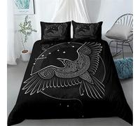 Parure de Lit 220x240cm Mythologie Viking Odin Corbeau Housse de Couette 2 Personnes Adolescents Totem Runique à Nœud Celtique Parure de Lit Microfibre avec Fermeture Éclair, 2 Taie d'oreiller 65x65cm