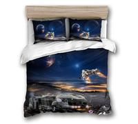 Parure de Lit 220x240cm Station Spatiale Housse de Couette Enfant 2 Personnes Adolescents Univers Galaxie Planète Parure de Lit Microfibre avec Fermeture Éclair, 2 Taie d'oreiller 50x75cm