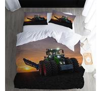 Parure de Lit 220x240cm Tracteur Housse de Couette Enfant 2 Personnes Adolescents Champ De Blé Tracteur Moissonneuse Parure de Lit Microfibre avec Fermeture Éclair, 2 Taie d'oreiller 65x65cm