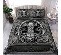 Parure de Lit 220x240cm Viking Housse de Couette Enfant 2 Personnes Adolescents Le Marteau De Thor Viking Parure de Lit Microfibre avec Fermeture Éclair, 2 Taie d'oreiller 50x75cm