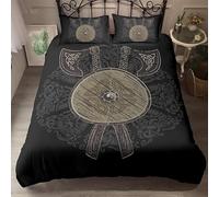 Parure de Lit 220x240cm Viking Housse de Couette Enfant 2 Personnes Hache De Bouclier à Nœud Celtique Du Guerrier Viking Parure de Lit Microfibre avec Fermeture Éclair, 2 Taie d'oreiller 65x65cm