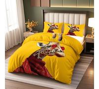 Parure de Lit 230x220cm Girafe Ensemble de literie Animaux Mignons Parure de Couette en Microfibre avec 2 Taies d'oreillers,Ocre Et Jaune Réversible Sets de Housse