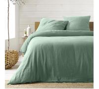 Parure de lit 240 x 220 cm double gaze coton uni 57 fils Angelia Sauge