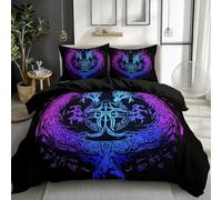 Parure de Lit 240 x 220 cm, Housse de Couette Imprimée Dragon Nordique Vintage, 3 Pièces en Microfibre Dégradé Bleu et Violet avec Fermeture Éclair, Douce et Confortable pour Adolescents et Adultes
