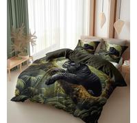 Parure de Lit 240 x 220 cm Panthère Noire perchée sur Une Branche Housse de Couette 2 Personnes, Noir Réversible Parure de Lit en Microfibre Confortable + 2 Taies d'oreillers 65x65cm