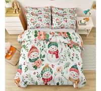 Parure de lit 240 x 260 cm Housse de Couette Chambre d'amis Famille Réversible en Microfibre, Motif Festif Idéal pour Bonhomme de Neige Floral, 1 Housse + 2 Taies d'oreiller 65x65cm