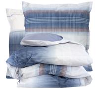 Parure de lit 240x220 cm 65x65 cm percale ESTEBAN bleu 3 pièces