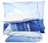 Parure de lit 240x220 cm 65x65 cm percale REGATE bleu 3 pièces