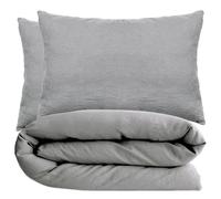 Parure de lit 240x220 cm et 50x70 cm 100% coton lavé PALACE gris acier 3 pièces