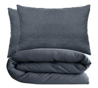 Parure de lit 240x220 cm et 50x70 cm 100% coton lavé PALACE noir granit 3 pièces