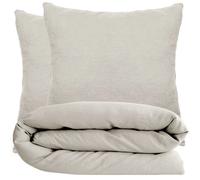 Parure de lit 240x220 cm et 65x65 cm 100% coton lavé PALACE beige nacre 3 pièces