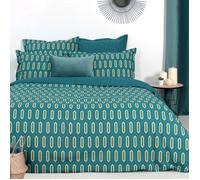 Parure de lit 240x220 cm percale de coton PAST Bleu Canard