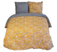 Parure de lit 240x220 cm pur coton ASCHWINI motif floral jaune 3 pièces