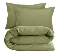 Parure de lit 240x220 cm set 50x70 cm percale MANOIR vert Mousse