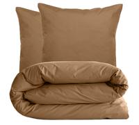 Parure de lit 240x220 cm set 65x65 cm percale MANOIR marron Cognac