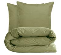 Parure de lit 240x220 cm set 65x65 cm percale MANOIR vert Mousse