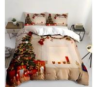 Parure de Lit 240x220 de Noël avec Motif Sapin et Cheminée, Housse de Couette Imprimée pour Enfants et Adultes, Cadeau Festif, Douce et Luxueuse, Décoration Hivernale, Housse de Couette avec Taie