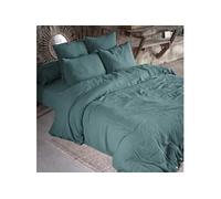 Parure de lit 240x220 double gaze de coton bleu canard