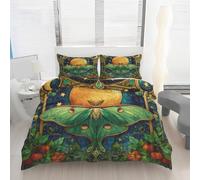 Parure de Lit 240x220 Papillon de Nuit Vert Boho Housse de Couette Fleurs Lune Exotique Vintage 3 Pièces avec 2 Taies d’oreiller 65x65, Ensemble de Literie Fermeture Éclair Microfibre Douce O1k211