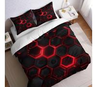 Parure de Lit 240x260 cm 2 Personnes Rouge Housse de Couette Motif Abstrait en nid d'abeille Imprimée en Microfibre avec 2 Taies d’Oreiller 65x65 cm, Literie Adulte