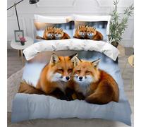 Parure de Lit 240x260 cm Renard Microfibre 3D Imprimée 2 Personnes Qualité Supérieure Housse de Couette Forêt Animaux avec Fermeture Eclair avec 2 Taies d'Oreillers 50x75