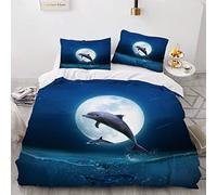 Parure de lit 240x260 Dauphin 3D Motif Housse de Couette Ultra Doux Respirante 3 Pièces La Vie Marine Bedding avec Fermeture Éclair et 2 Taie d'oreiller Convient à Adultes Ado