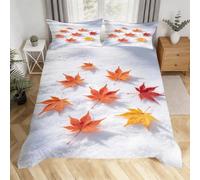 Parure de Lit 240x260 Feuille D'érable Housse de Couette 2 Personnes | Microfibre, Anti-froissage, Neige Blanche 3D Imprimée, Literie Set 3 Pièces, Fermeture Éclair, 2 Taies D'oreille