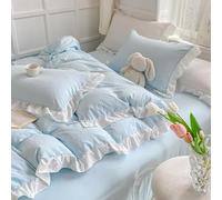 Parure de Lit 260X240 à Volants Bleu Ciel Style Shabby Chic et Ferme,2/3 Pièces,Style Princesse Française Romantique en semble de Literie à Volants Uni,Housse de Couette 260X240 en Microfibre Fac