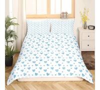 Parure de Lit 260X240 avec Housse de Couette en Forme de Cœur pour Enfants et Filles,Motif Cœur Artistique Bleu Chic Français,avec Taie D'Oreiller,Housse de Couette en Microfibre Douce et Fermetur