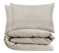 Parure de lit 260x240 cm et 50x70 cm 100% coton lavé PALACE beige lin 3 pièces
