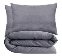 Parure de lit 260x240 cm et 50x70 cm 100% coton lavé PALACE gris brume 3 pièces